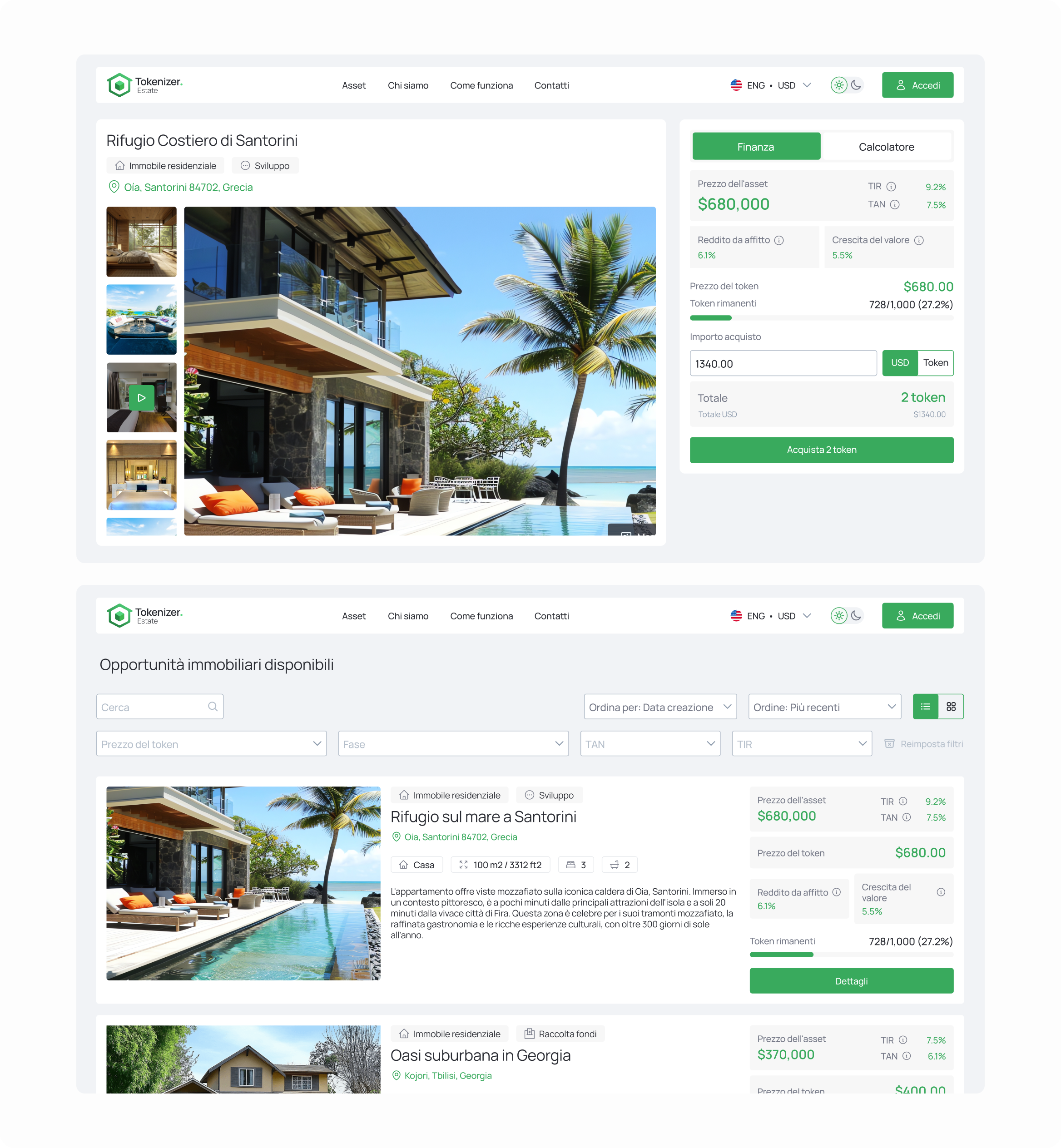 Investor dashboard with portfolio and token management