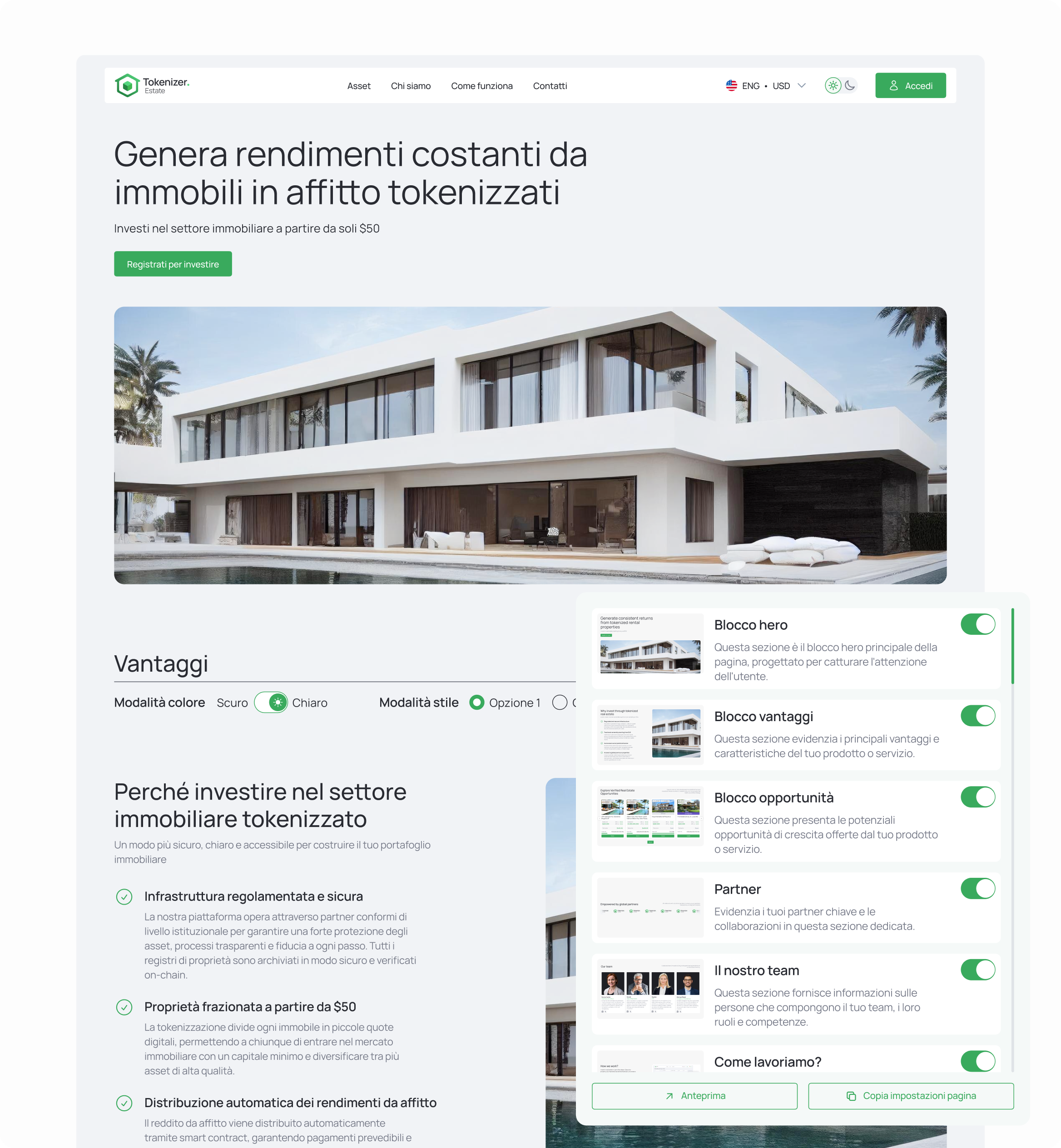 Custom project landing page for tokenized real estate