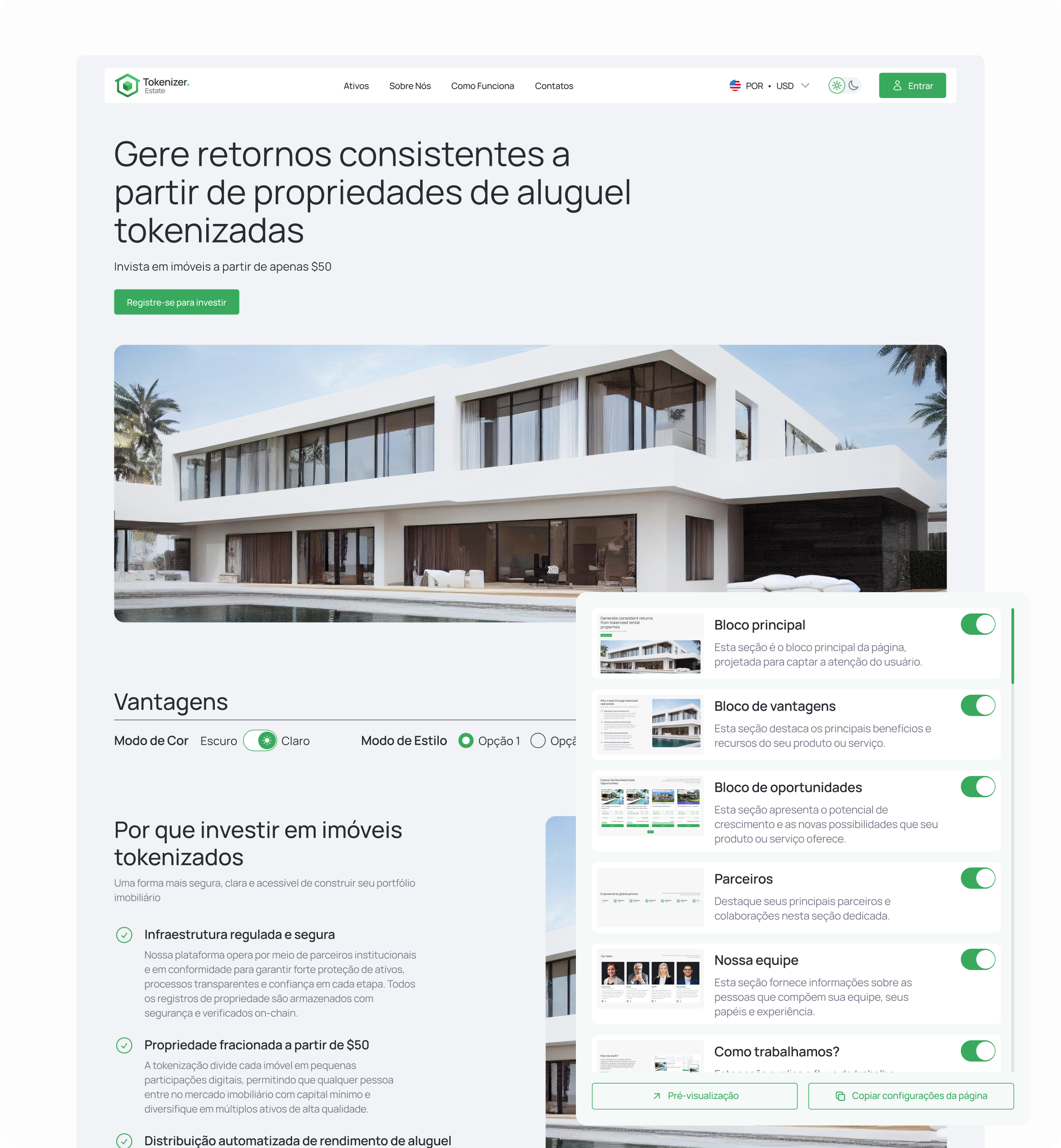 Custom project landing page for tokenized real estate