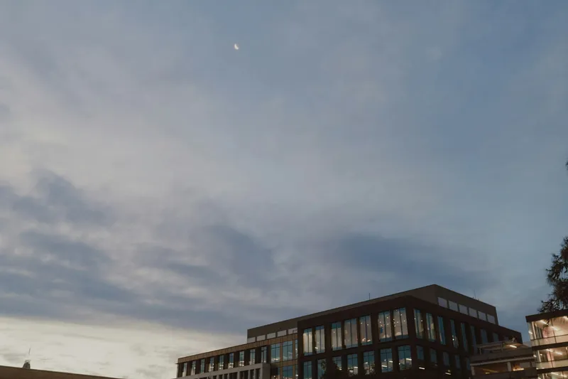 Modern office building under clear sky