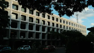 Modern office building under clear sky