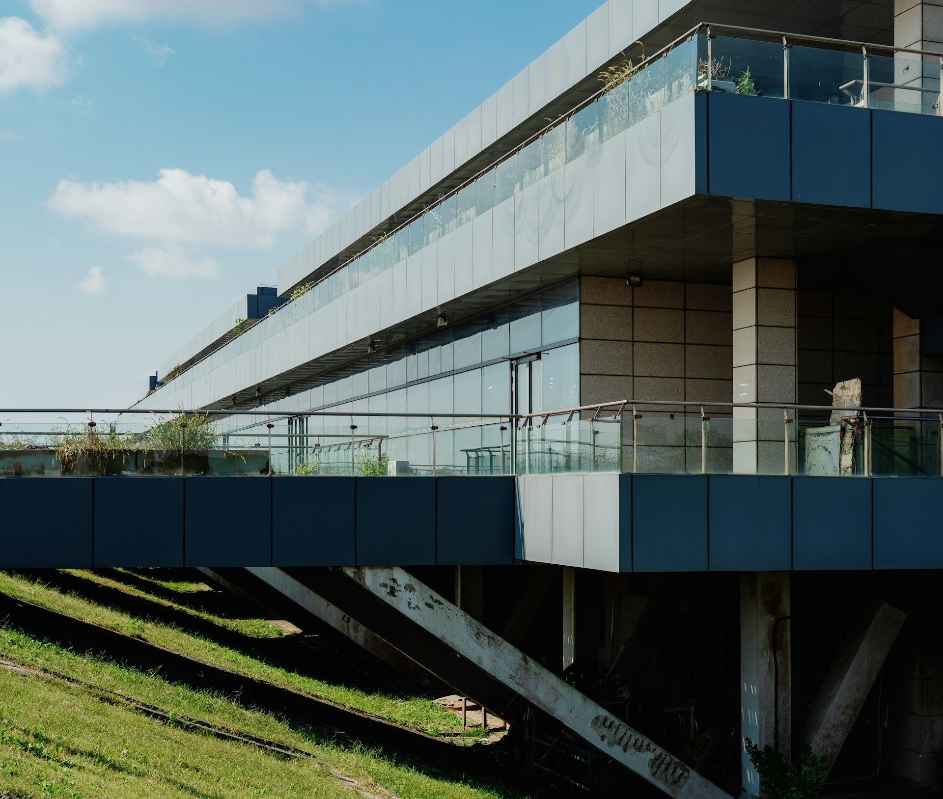 Modern office building under clear sky