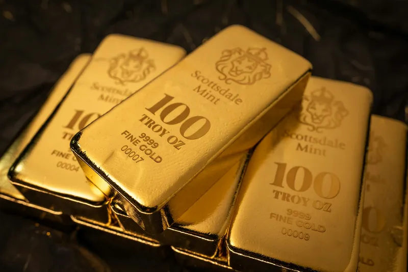Shiny gold bar in sunlight