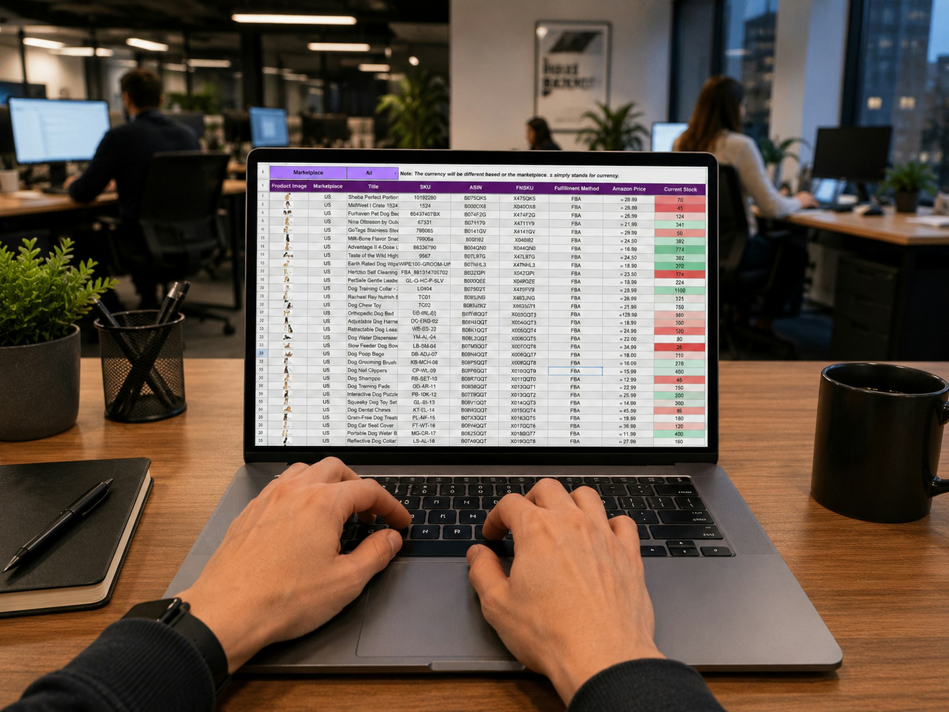 Hands typing on a keyboard in a modern office, symbolizing the work involved in tokenization.