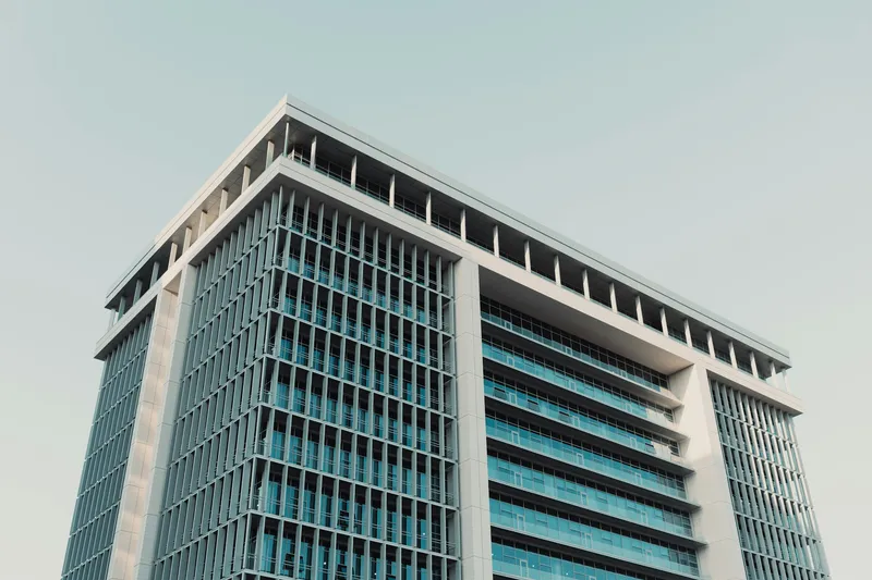 Modern office building under clear sky