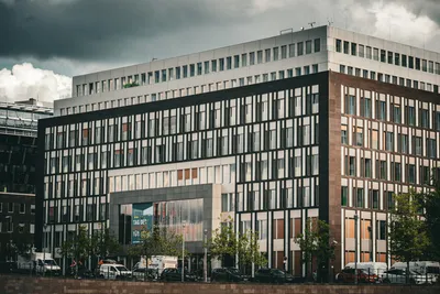 Contemporary office building under blue sky