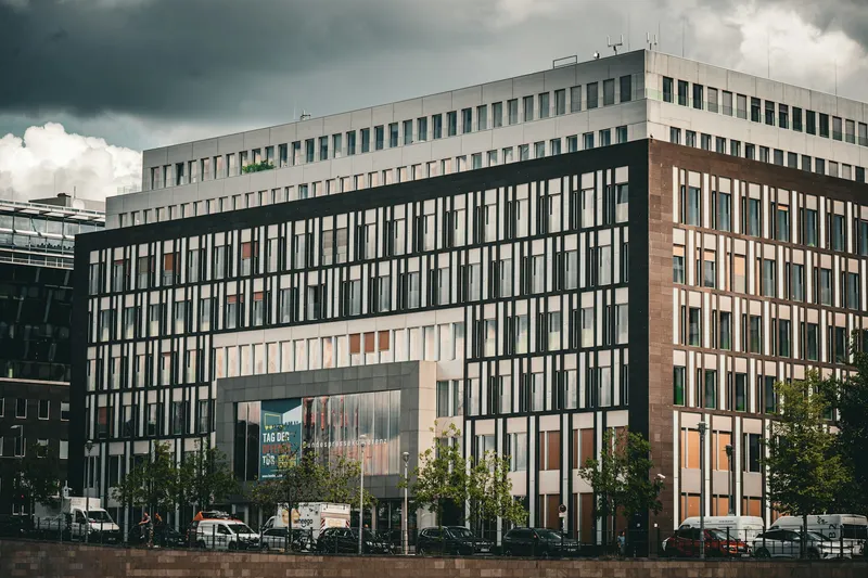 Contemporary office building under blue sky