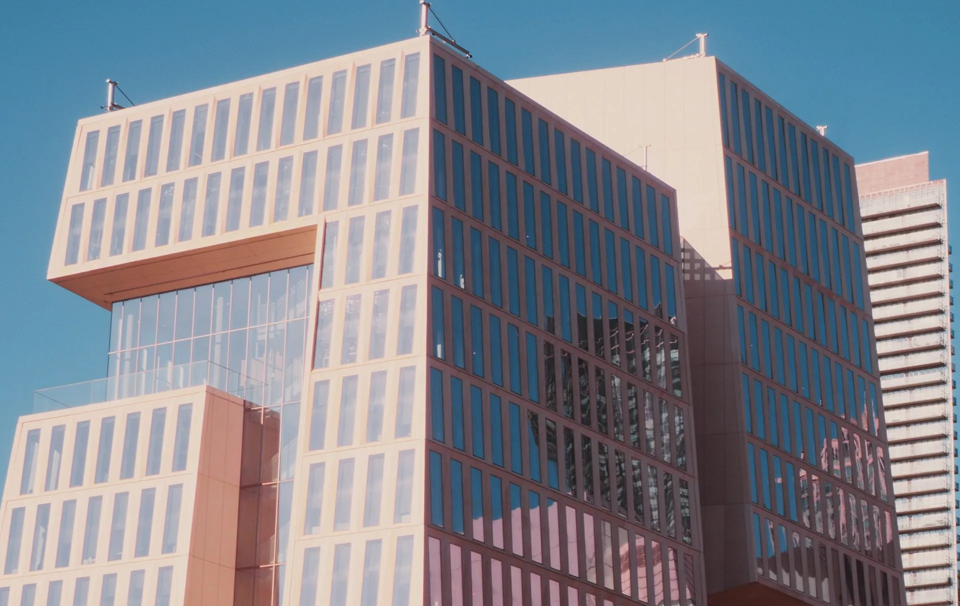 Modern office building under blue sky