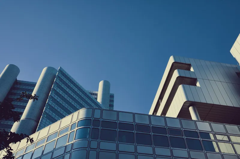 Modern office building under clear sky