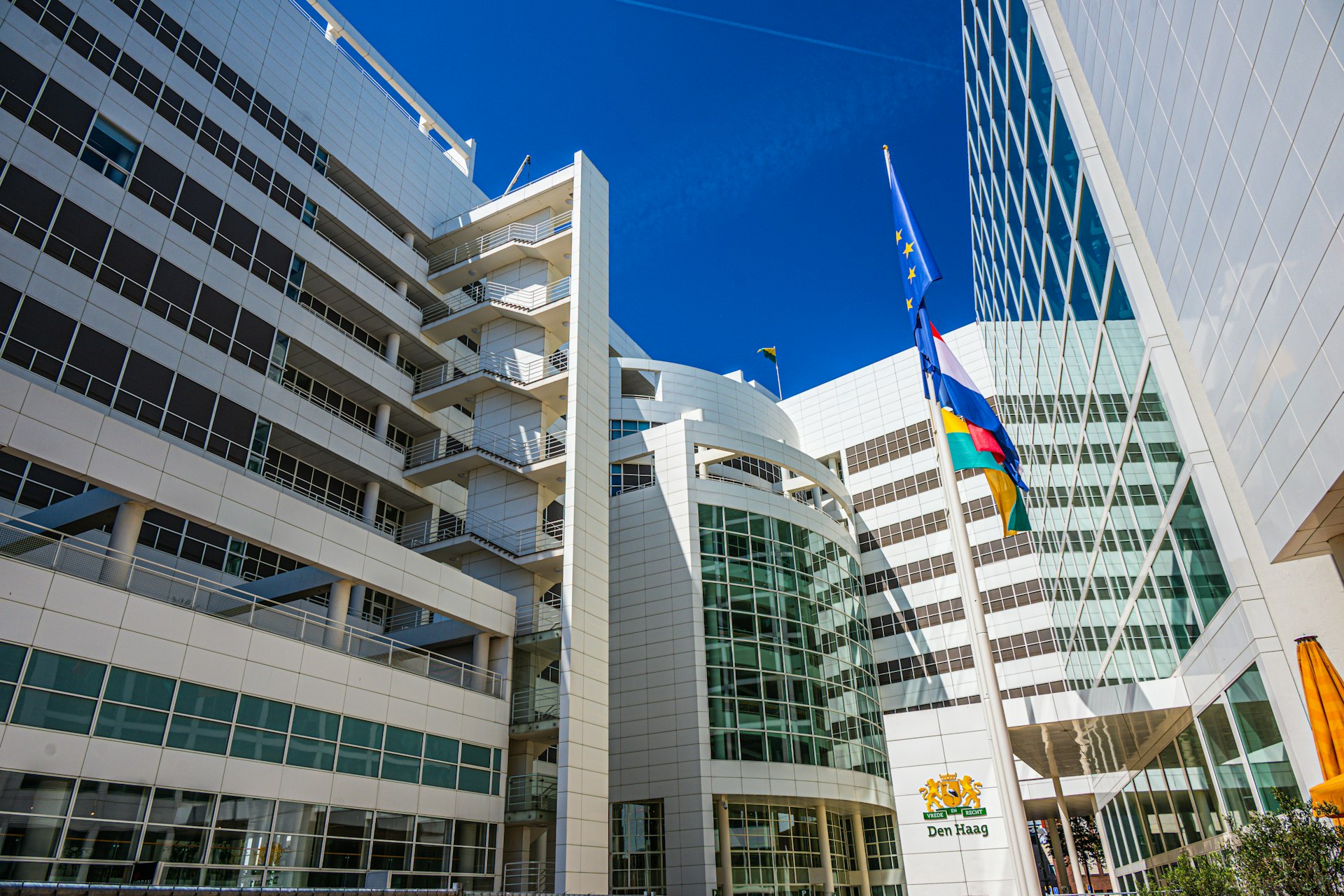 Modern office building under clear sky