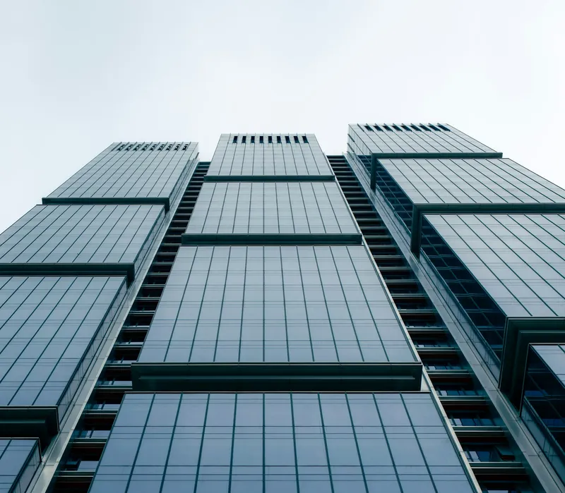 Modern skyscraper under bright sunlight