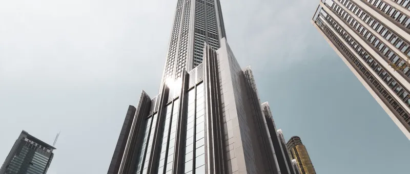 Modern skyscraper under bright daylight