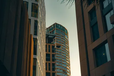 Modern skyscraper under bright daylight