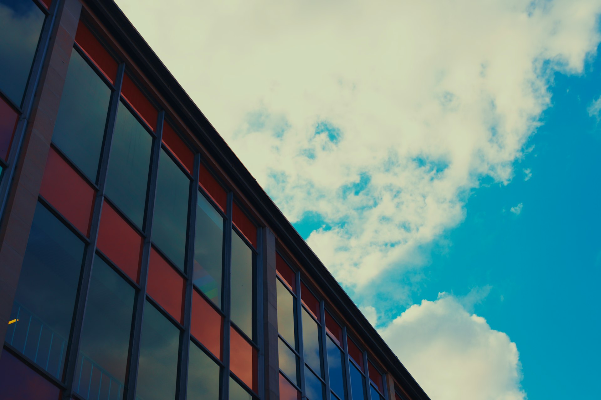 Modern office building under bright sky