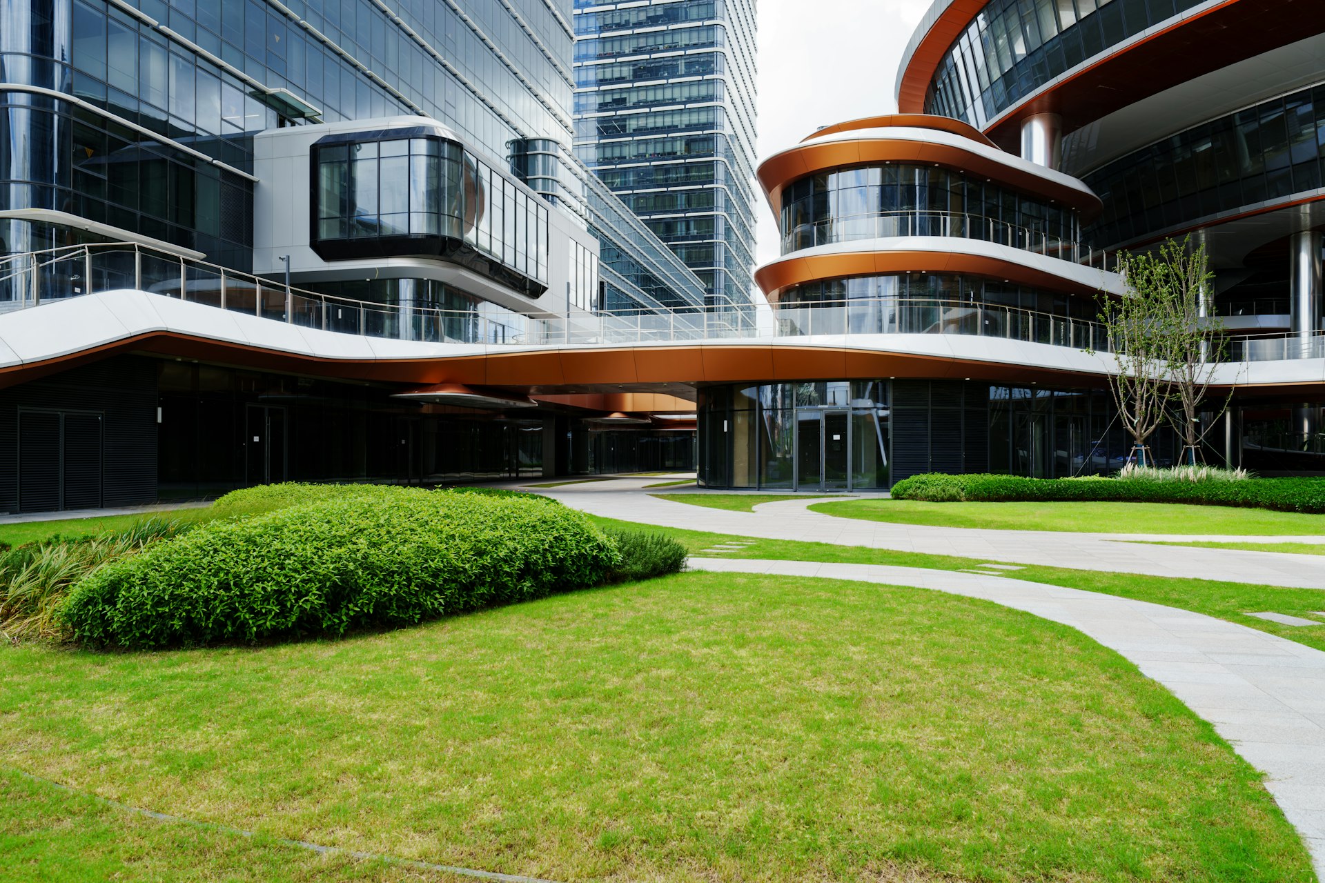 Modern office building under clear sky