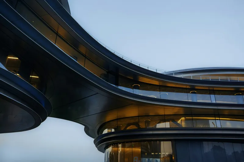 Modern office building under bright sky