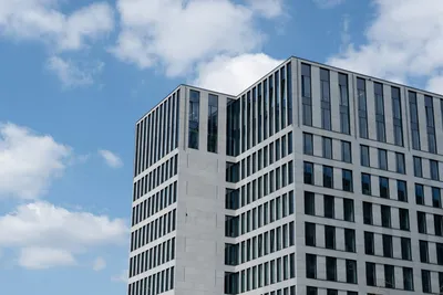 Modern office building under clear sky