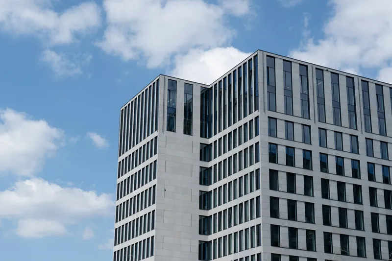 Modern office building under clear sky