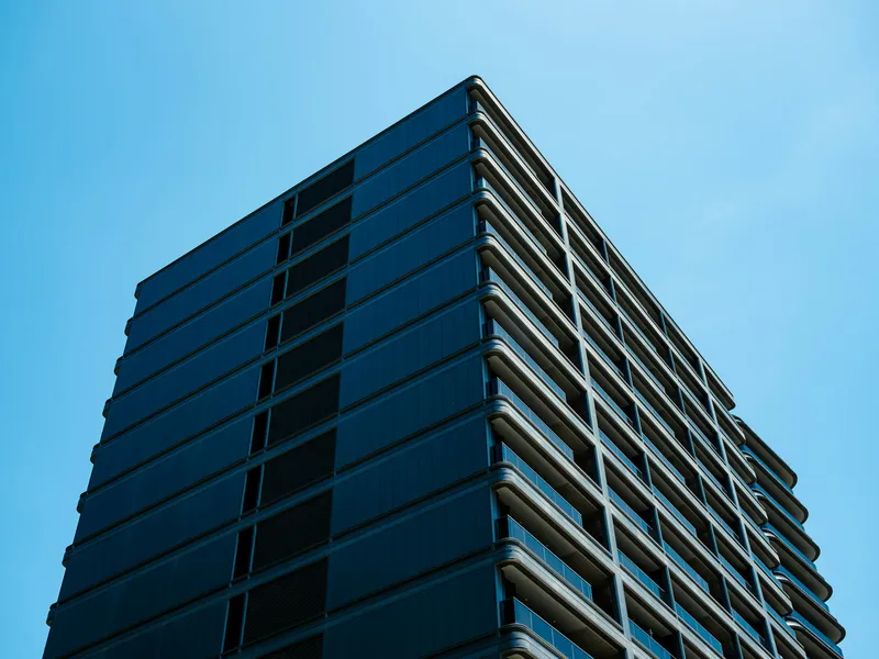 Modern commercial building under blue sky