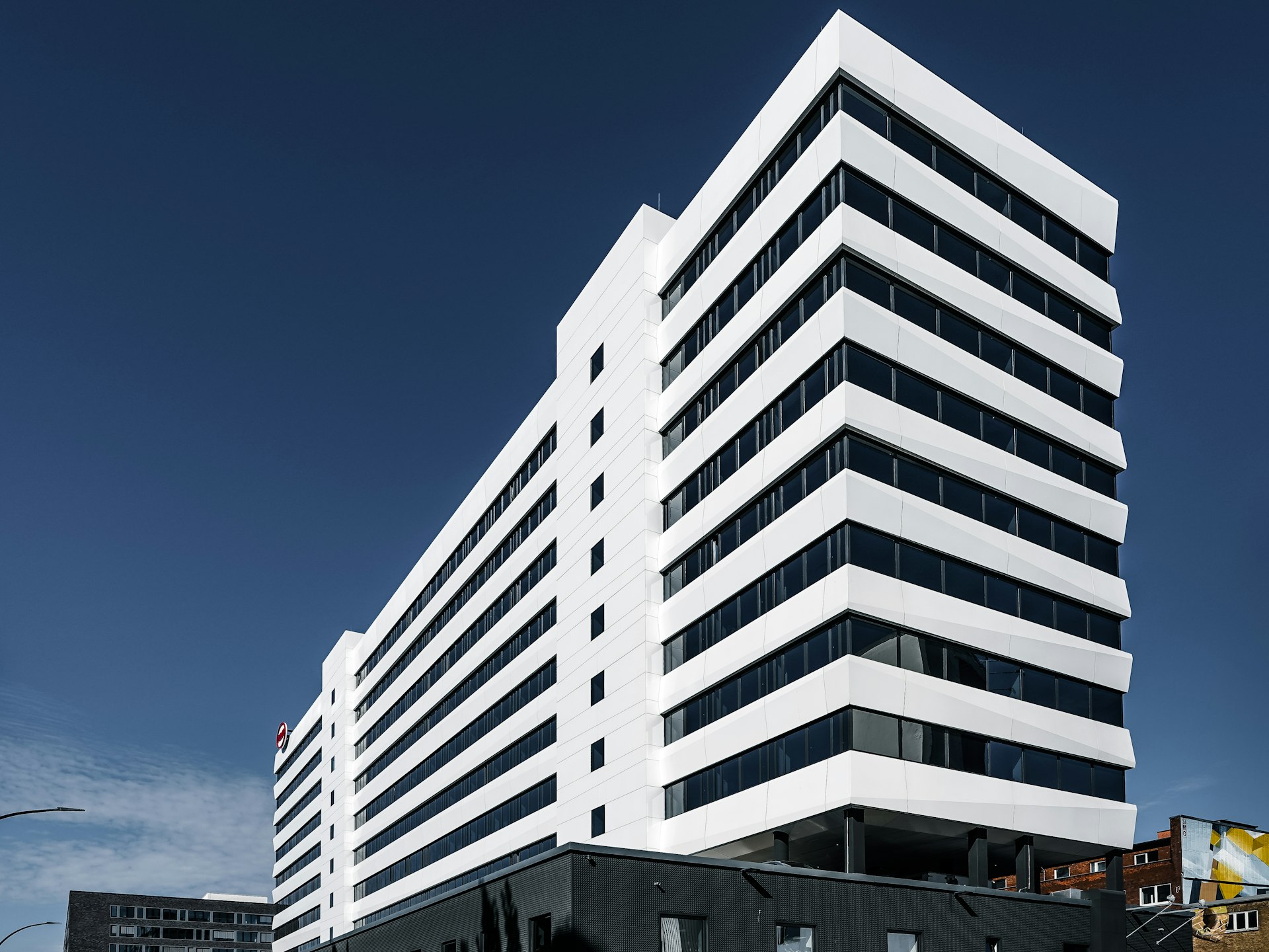 Modern office building under clear sky