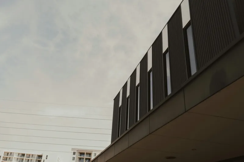Modern office building under bright sky