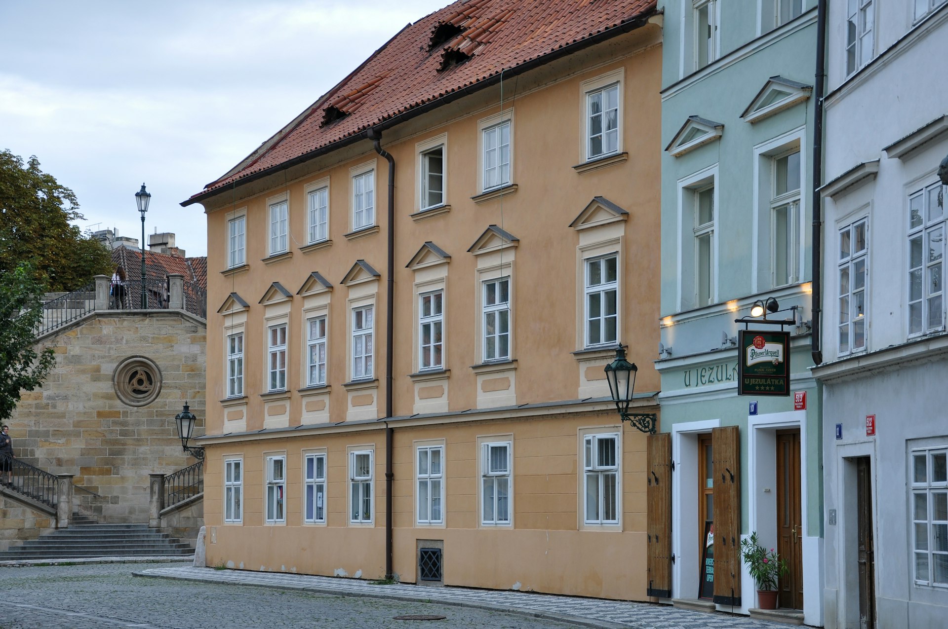 Historic European city street with buildings