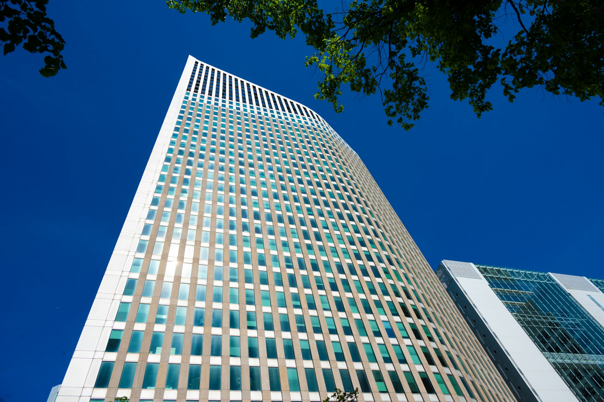 Modern skyscraper under bright daylight