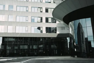 Modern office building under bright sky