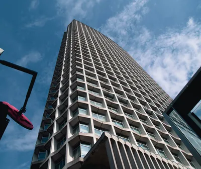 Modern skyscraper under bright daylight
