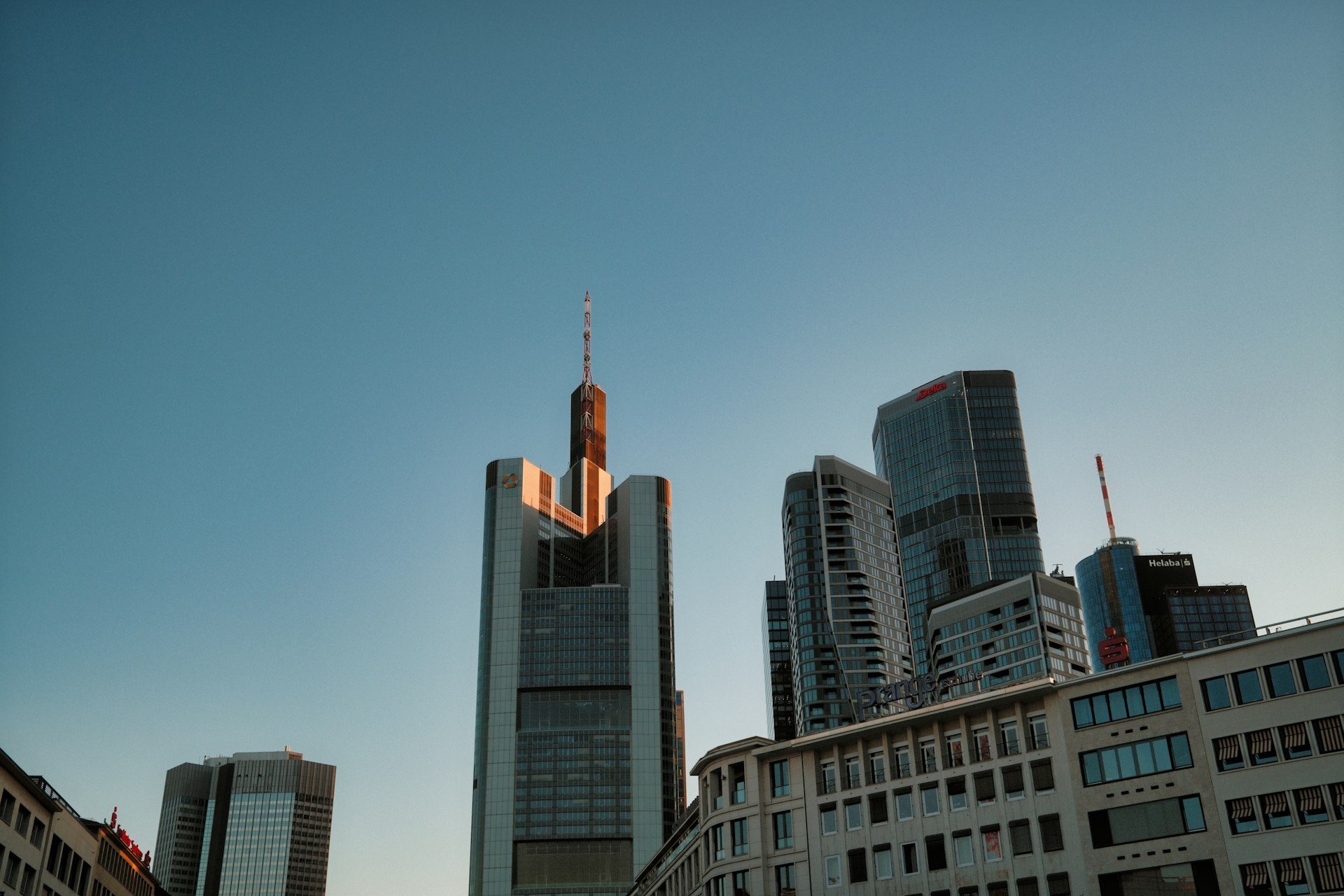 Modern skyscraper under clear blue sky
