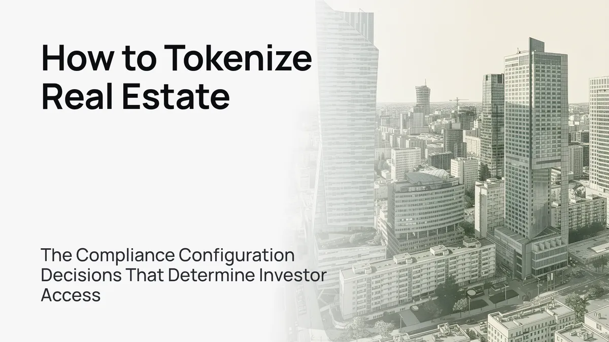 A modern glass skyscraper against a clear blue sky, symbolizing real estate tokenization.