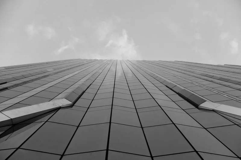 Modern skyscraper under bright sunlight