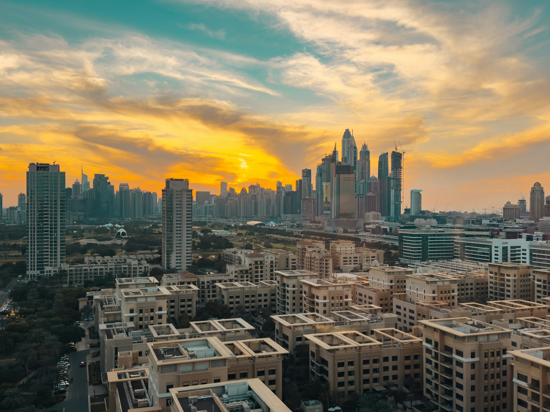 Modern buildings in a financial district, representing key tokenization jurisdictions like Dubai.