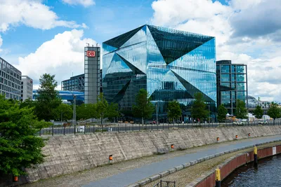 Modern office building under blue sky